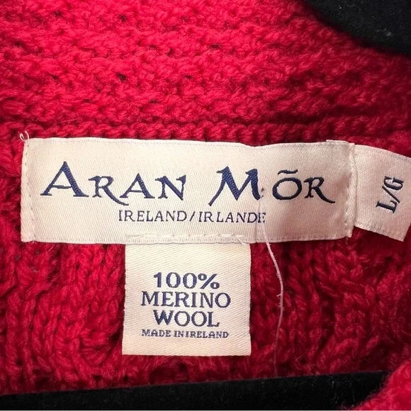 NWT Aran Mor Ireland pure merino wool ruby red high neck sweater L - Picture 15 of 17